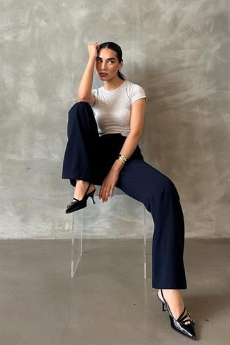 Lacivert  Likralı Cırt Kapamalı Palazzo Pantolon MG2291