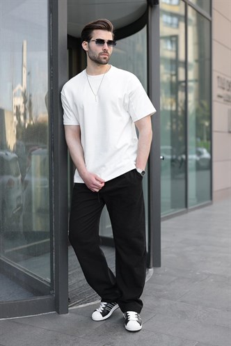 Paça Detaylı Rahat Kesim Erkek Siyah Pantolon 6532