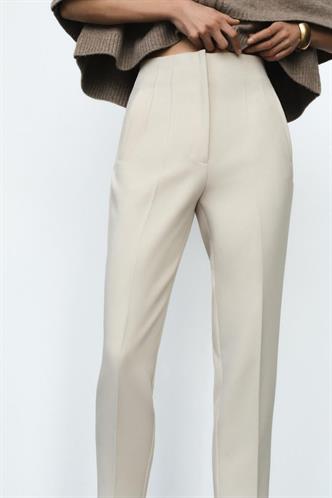 Krem Önü Biyeli Yüksek Bel Kadın Pantolon MG2425