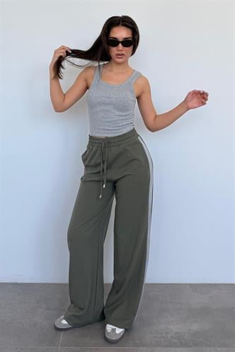 Haki Şerit Detaylı Bol Paça Kadın Eşofman MG2441 