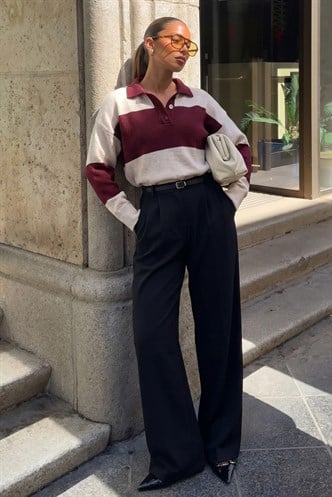 Siyah Çift Pileli Kemerli Pantolon Mg2330