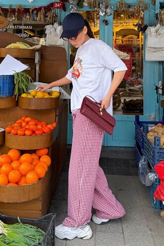 Bordo Pötikareli Bol Paça Kadın Pantolon Mg2335