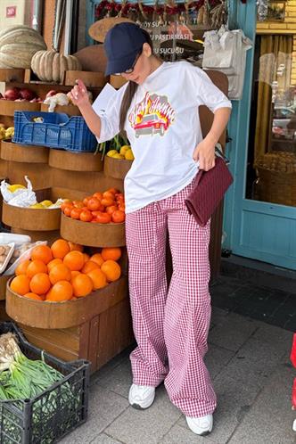 Bordo Pötikareli Bol Paça Kadın Pantolon Mg2335