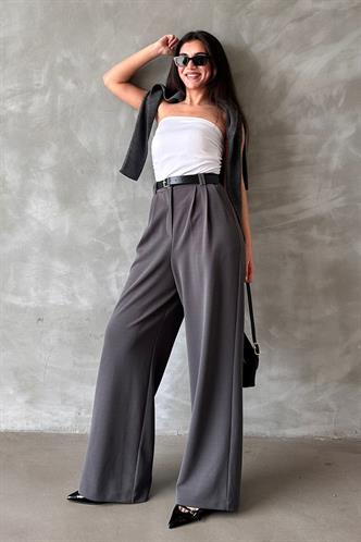 Füme Çift Pileli Kemerli Pantolon Mg2330