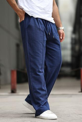 Lacivert Erkek Rahat Kesim Keten Pantolon 6539