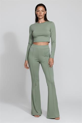 Mint Yeşili Yüksek Bel Flare Paça Şık Günlük Kadın Tayt MG2645