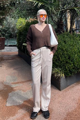 Bej Beli Ayarlanabilir Geniş Paça Eşofman MG2215