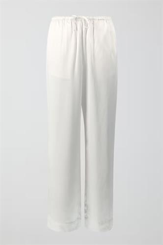 Beyaz Beli Büzgülü Saten Bol Paça Kadın Pantolon MG2019