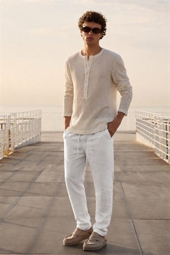 Ekru Müslin Kumaş Erkek Basic Pantolon 6507