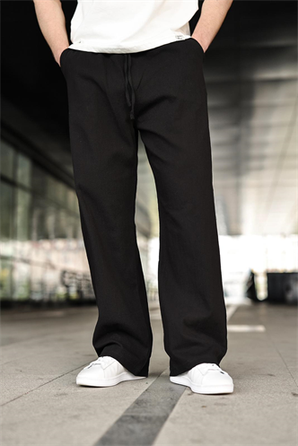 Siyah %100 Pamuklu Bol Paça Erkek Pantolon E6586