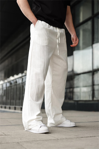 Ekru %100 Pamuklu Bol Paça Erkek Pantolon E6586