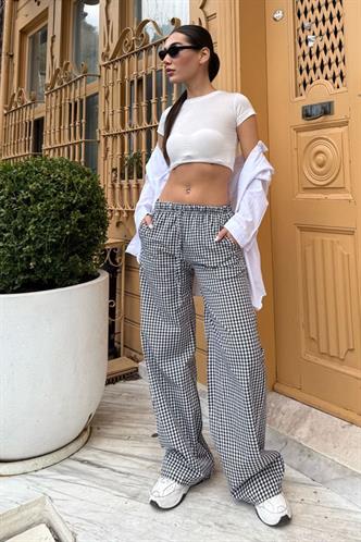 Siyah Pötikareli Bol Paça Kadın Pantolon Mg2335