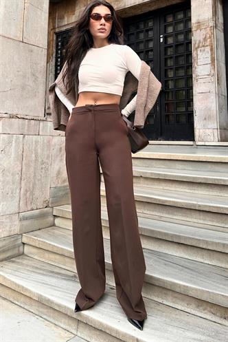 Kahverengi Yüksek Bel Kumaş Pantolon MG2284