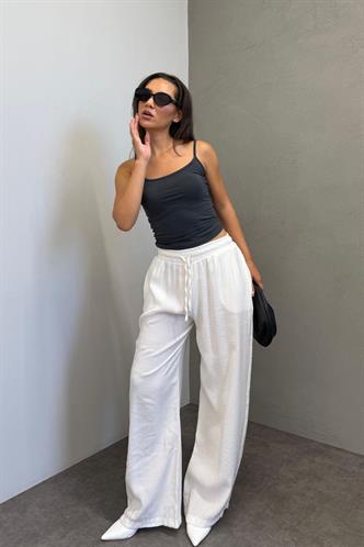 Beyaz Geniş Paça Kadın Pantolon MG1982