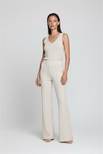 Bej Yüksek Bel Flare Paça Şık Günlük Kadın Tayt MG2645