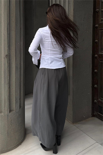 Antrasit Rahat Kesim Pileli Cepli Kadın Etek Pantolon MG2693