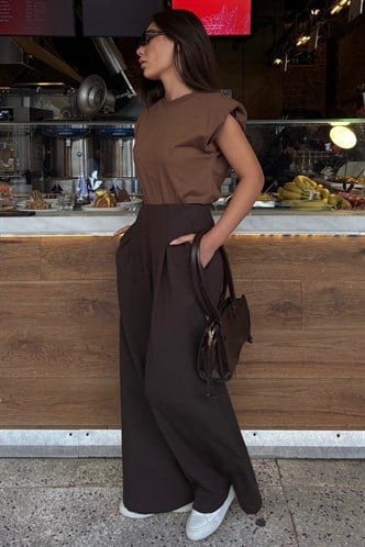 Acı Kahve Rahat Kesim Pileli Pantolon MG2709