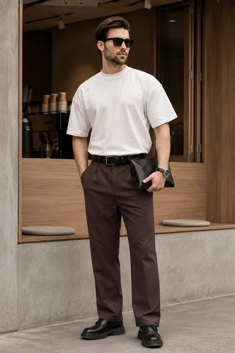 Acı Kahverengi Pilili Relaxed Fit Pantolon E6588