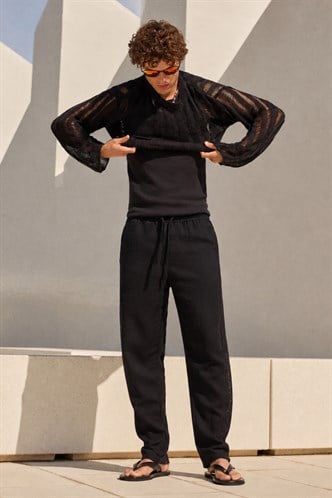Siyah Müslin Kumaş Erkek Basic Pantolon 6507