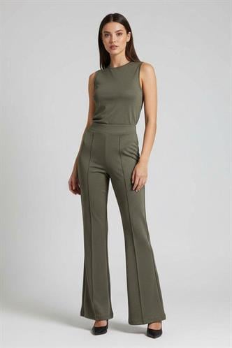 Haki Yüksek Bel Flare Paça Şık Günlük Kadın Tayt MG2645