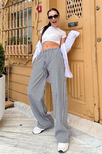 Siyah Pötikareli Bol Paça Kadın Pantolon Mg2335