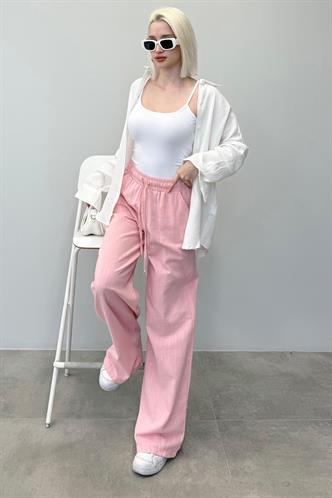 Pembe Beli Büzgülü Bol Paça Kadın Pantolon MG2011