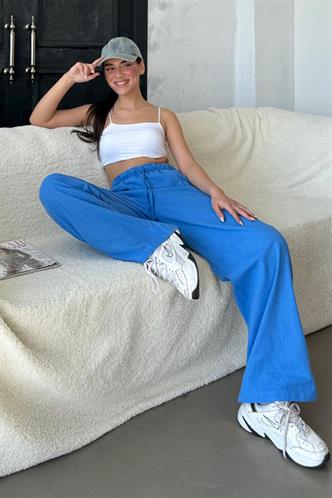 Saks Beli Büzgülü Wide Leg Kumaş Pantolon MG1950