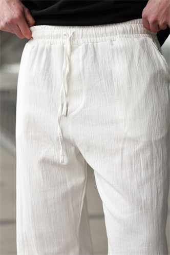 Ekru %100 Pamuklu Bol Paça Erkek Pantolon E6586