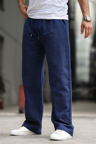 Lacivert Erkek Rahat Kesim Keten Pantolon 6539