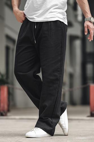 Siyah Erkek Rahat Kesim Keten Pantolon 6539