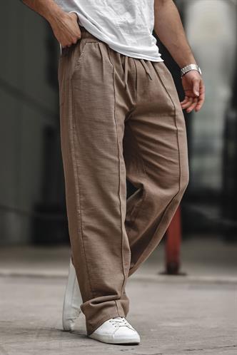 Kahverengi Erkek Rahat Kesim Keten Pantolon 6539