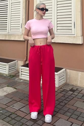 Fuşya Krinkıl Kumaş Basic Kadın Plaj Pantolon MG1778
