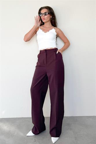 Mürdüm Yüksek Bel Kadın Palazzo Pantolon MG2506