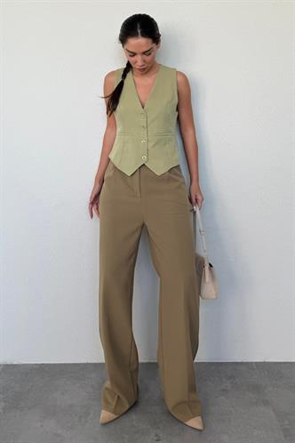 Haki Yüksek Bel Kadın Palazzo Pantolon MG2506