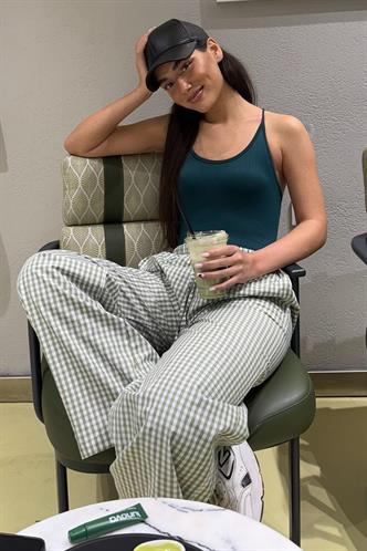 Açık Yeşil Pötikareli Bol Paça Kadın Pantolon Mg2335