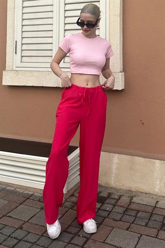 Fuşya Krinkıl Kumaş Basic Kadın Plaj Pantolon MG1778