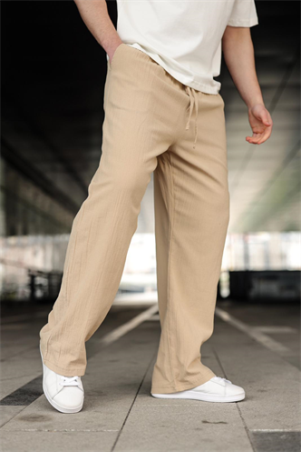 Bej %100 Pamuklu Bol Paça Erkek Pantolon E6586