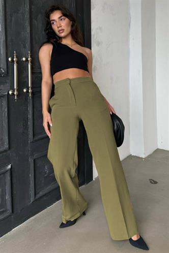 Haki Yüksek Bel Kumaş Pantolon MG2284