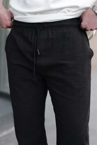 Paça Detaylı Rahat Kesim Erkek Siyah Pantolon 6532