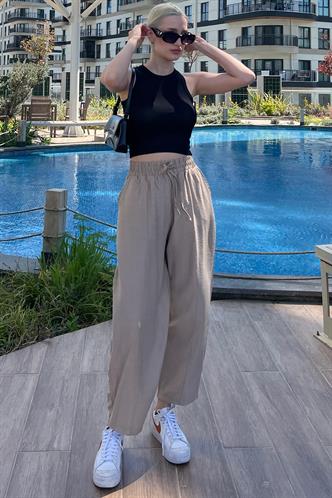 Ekru Beli Lastikli Balon Pantolon MG1841