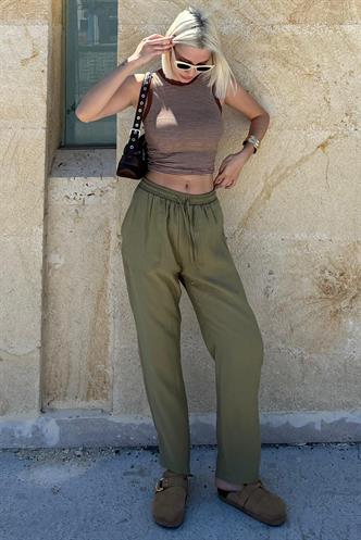 Haki Ayarlanabilir Bel Rahat Kesim Pantolon MG2161