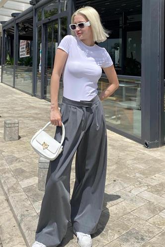 Antrasit Yüksek Bel Rahat Kesim Bol Paça Pantolon MG2120