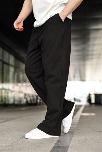 Siyah %100 Pamuklu Bol Paça Erkek Pantolon E6586