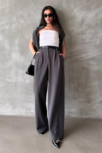 Füme Çift Pileli Kemerli Pantolon Mg2330