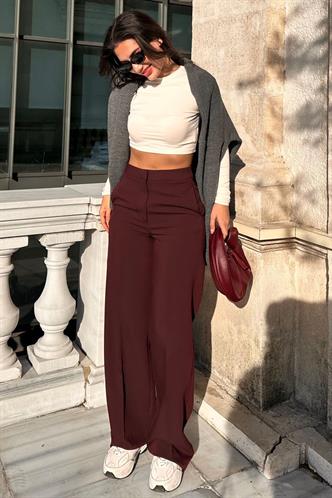 Bordo Yüksek Bel Kumaş Pantolon MG2284