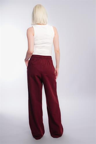 Bordo Beli Büzgülü Bol Paça Kadın Pantolon MG2011