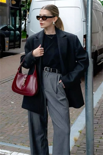 Antrasit Çizgili Yüksek Bel Pileli Kadın Kumaş Pantolon MG2641