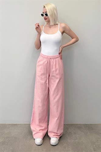 Pembe Beli Büzgülü Bol Paça Kadın Pantolon MG2011