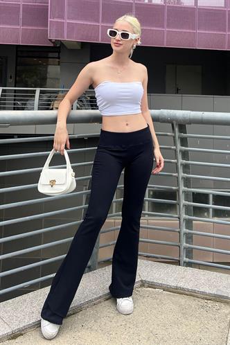 Lacivert Beli Fitilli Yüksek Bel İspanyol Paça Tayt MG2096