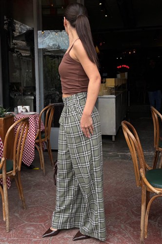 Haki Kare Desenli Rahat Kesim Pantolon MG2728